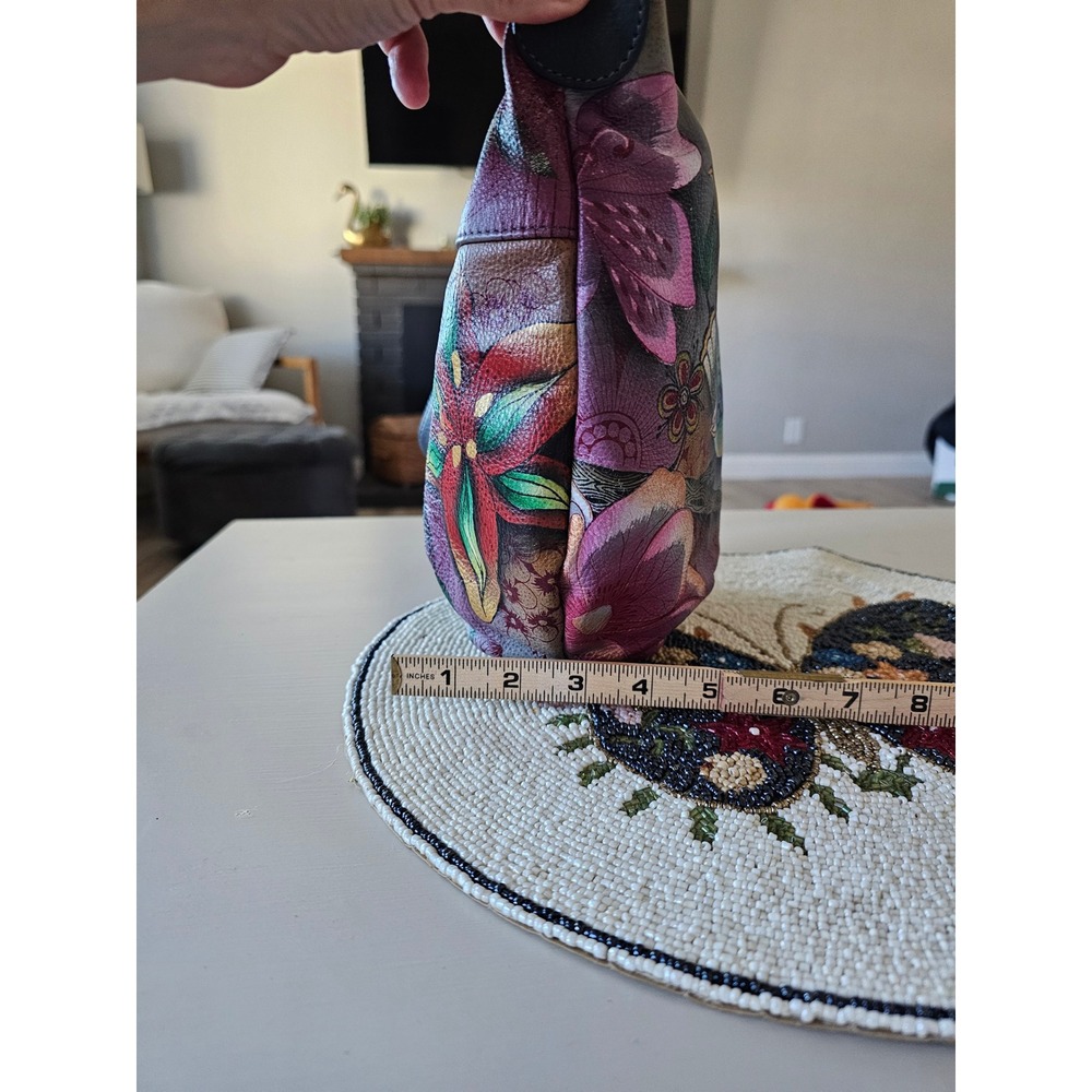 Anuschka Hand Painted Leather Hobo Bag Birds and Flowers Shoulder Purse Multi - Picture 6 of 10